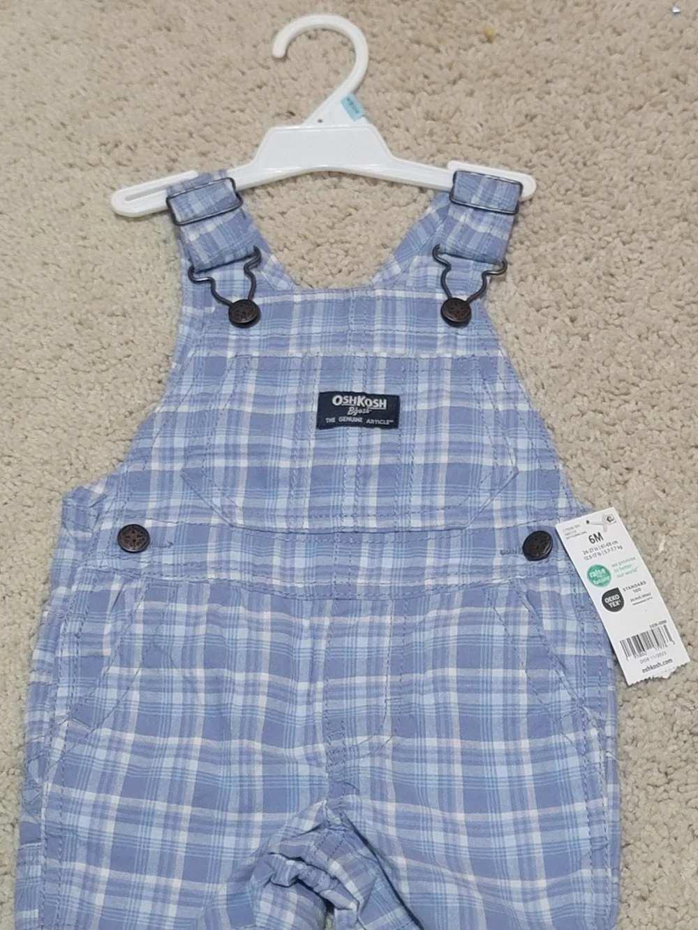 6M OshKosh B'gosh Blue and White Plaid Overalls